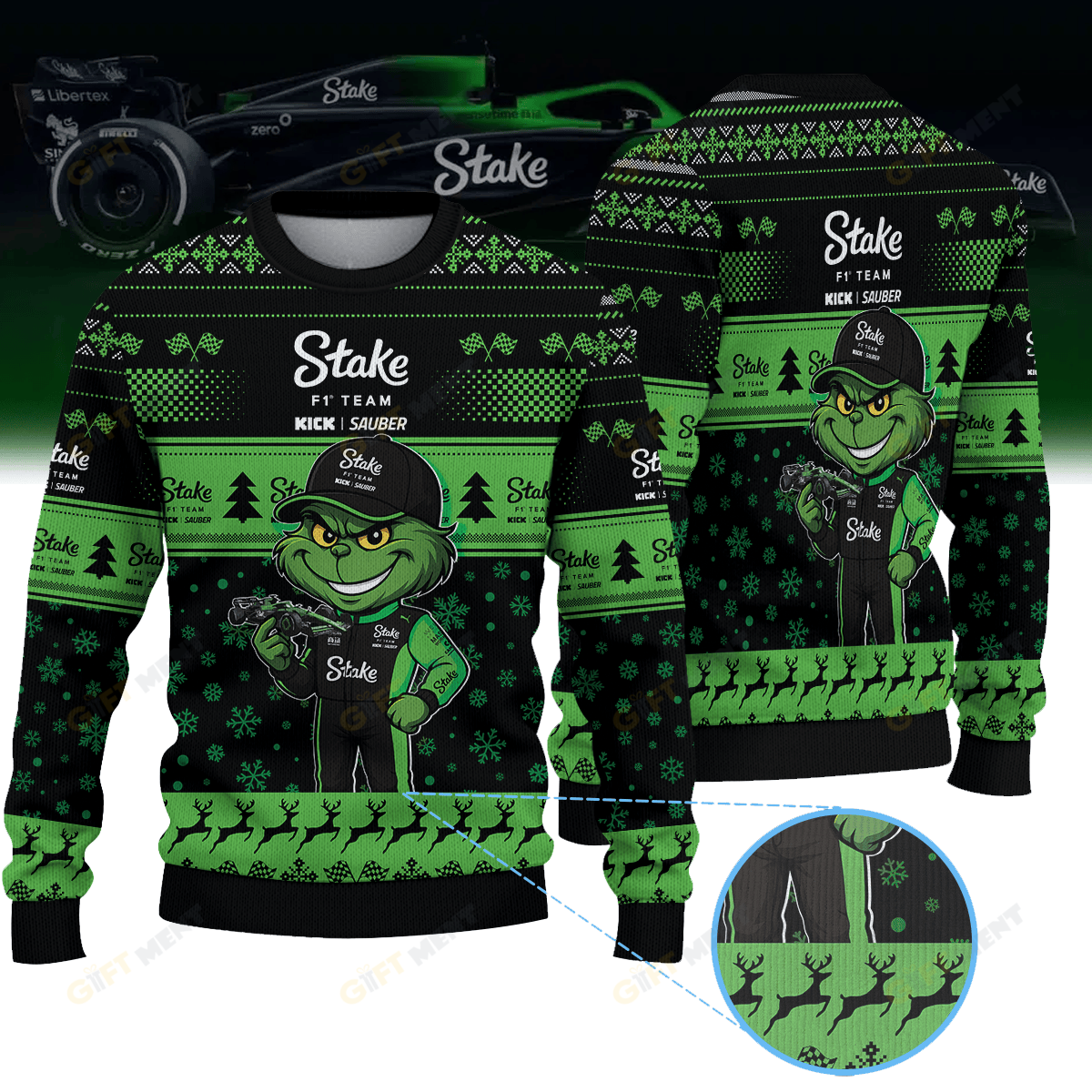 Stake F1 Team Kick Sauber × Grinch Ugly Christmas Sweater II