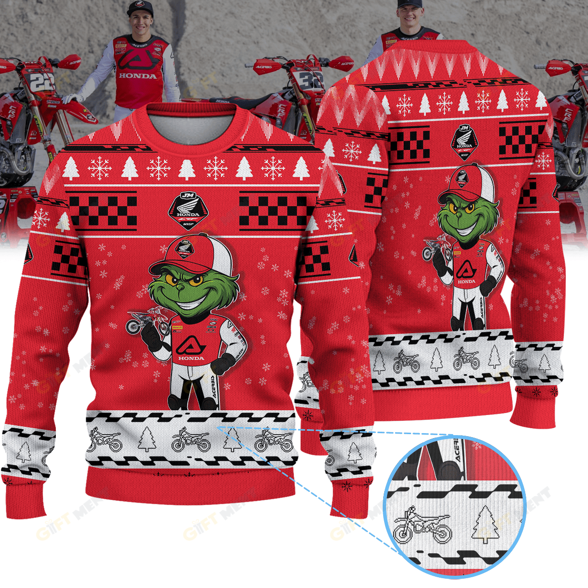 JM Honda Racing × Grinch Ugly Christmas Sweater
