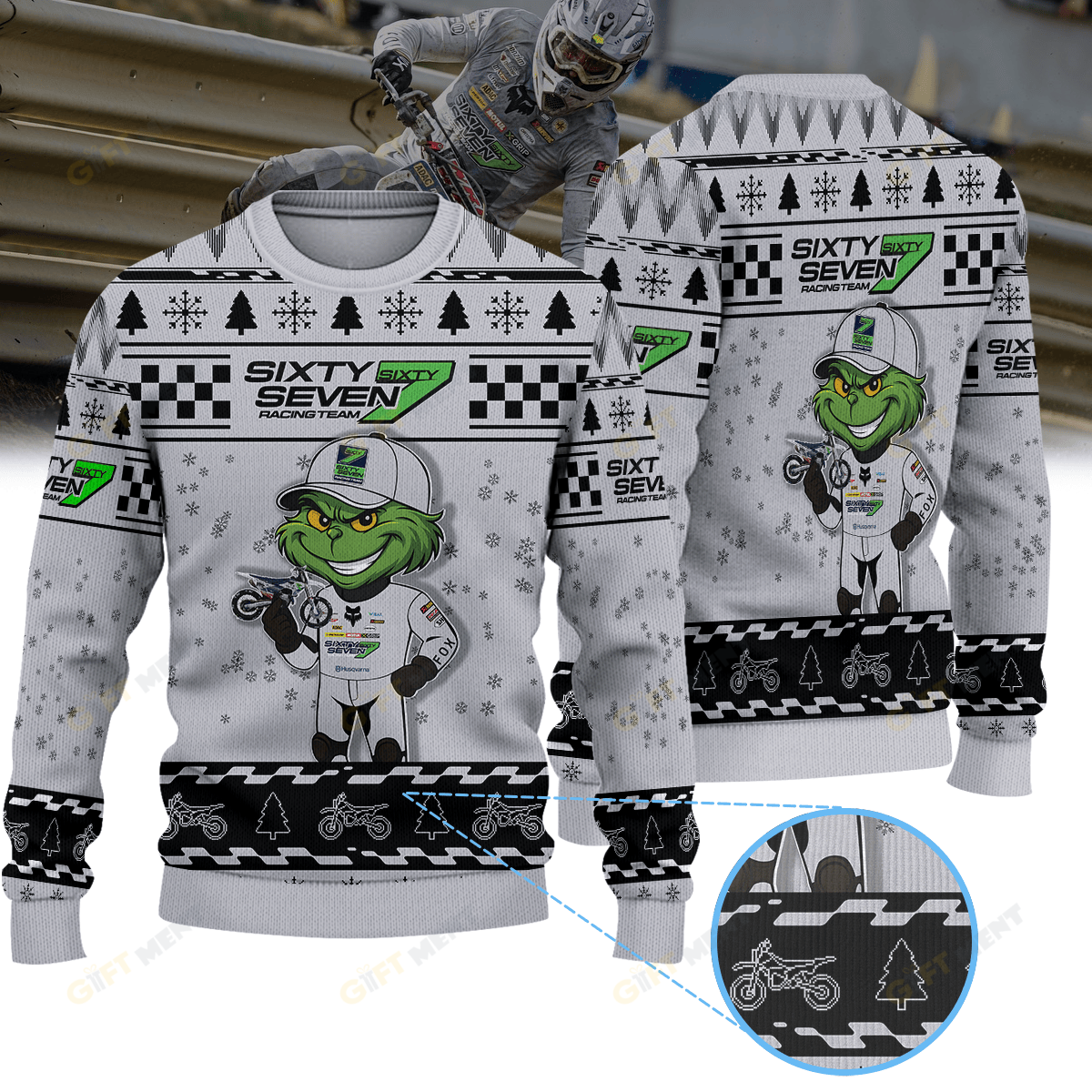 SixtySeven Racing Team Husqvarna × Grinch Ugly Christmas Sweater