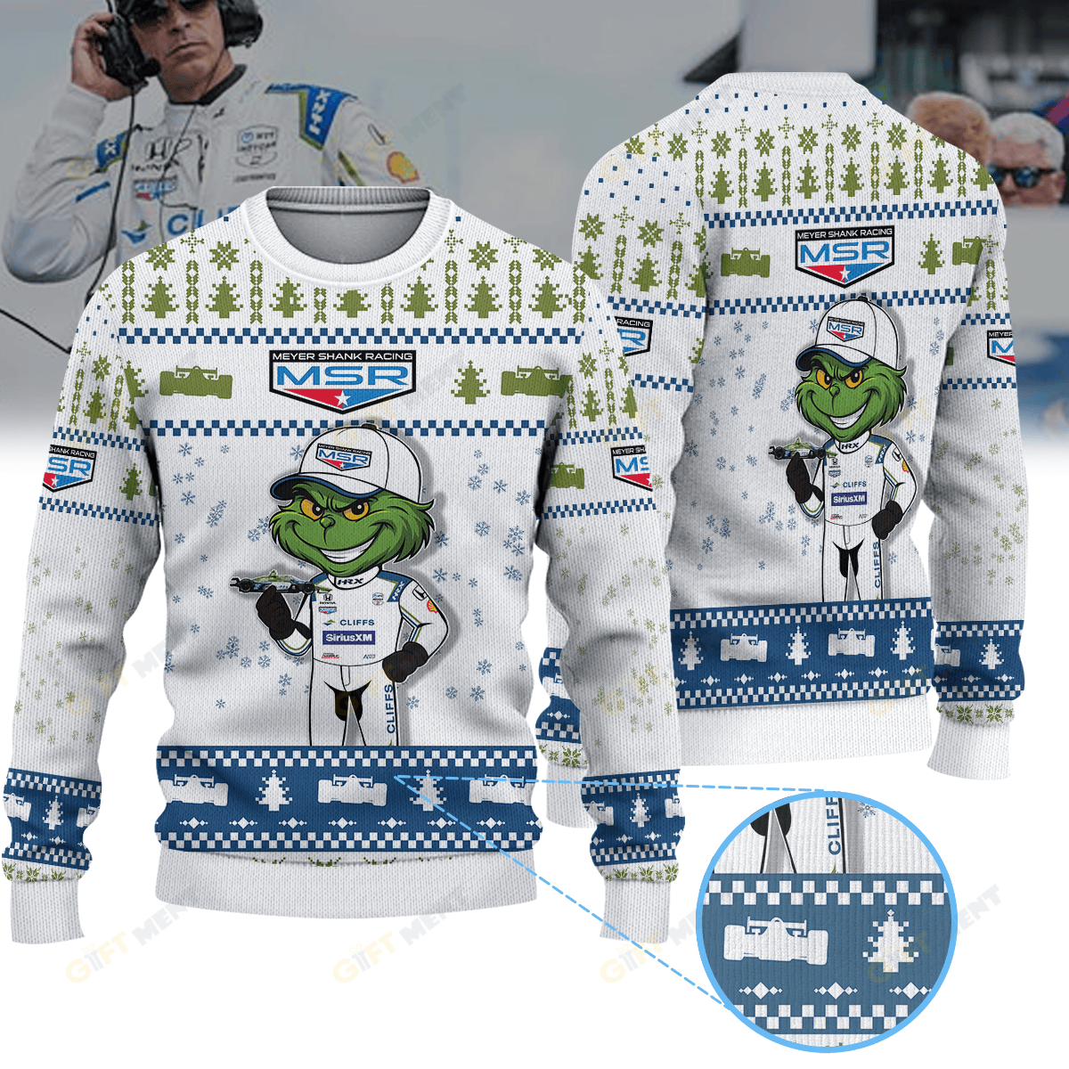 Meyer Shank Racing Helio Castroneves IndyCar × Grinch Ugly Christmas Sweater