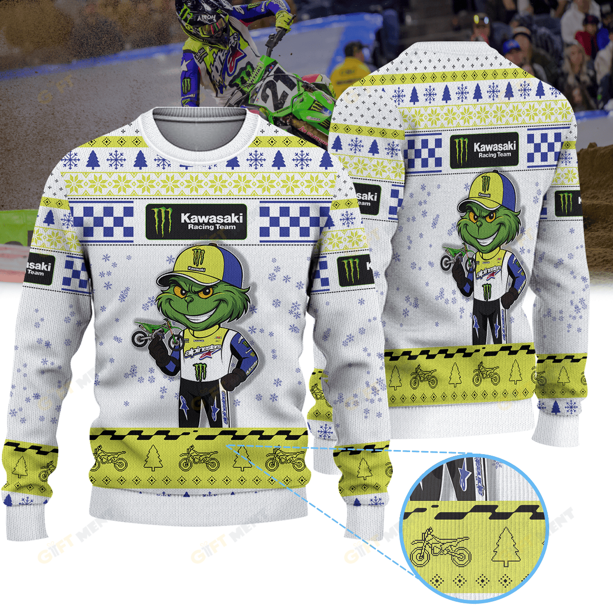 Jason Anderson Monster Energy Kawasaki × Grinch Ugly Christmas Sweater