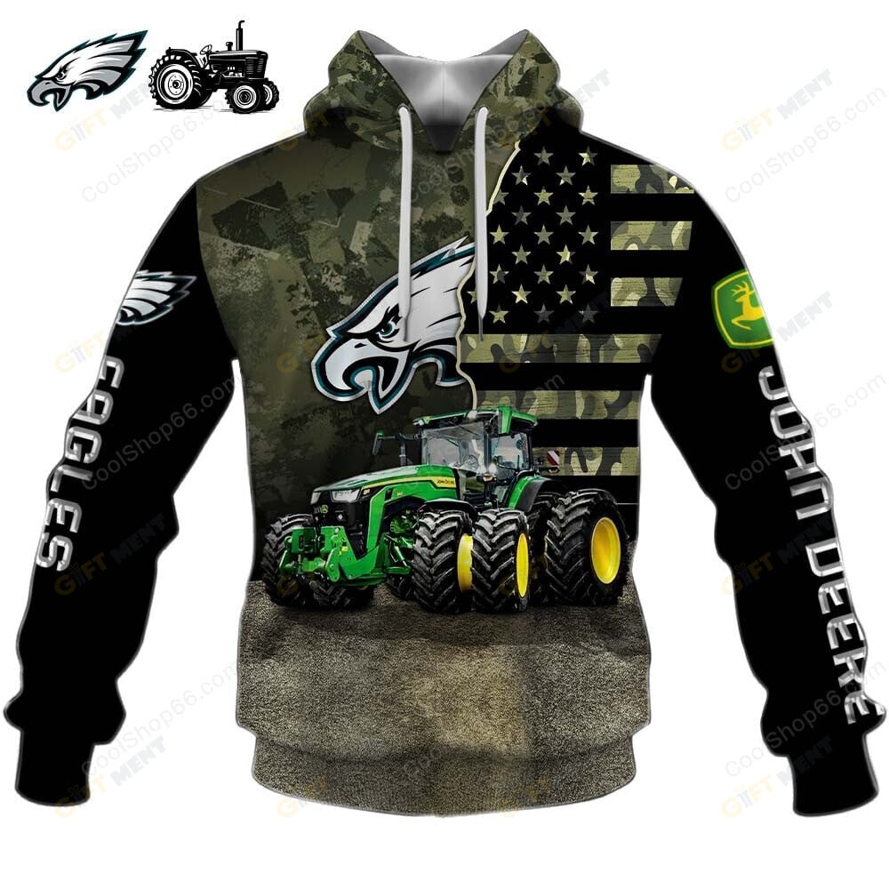 Philadelphia Eagles x John Deere Hoodie | Funny Green Character Premium Hoodie
