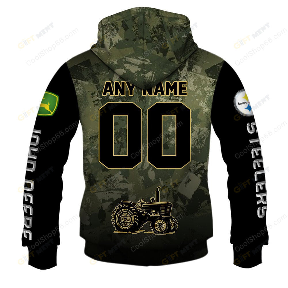 Pittsburgh Steelers x John Deere Hoodie | Funny Green Character Premium Hoodie
